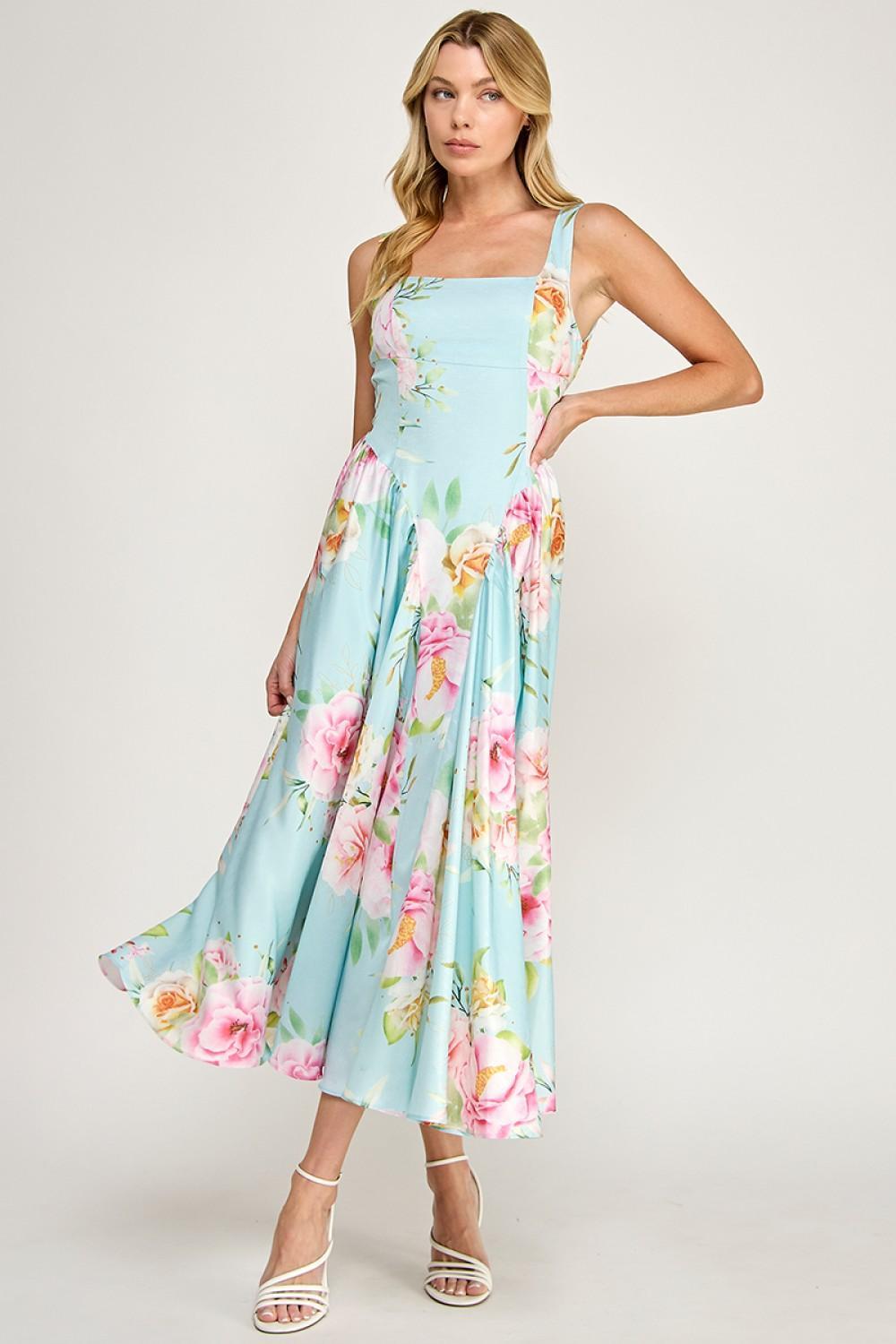 Pastel Garden Open-Back Midi Dress