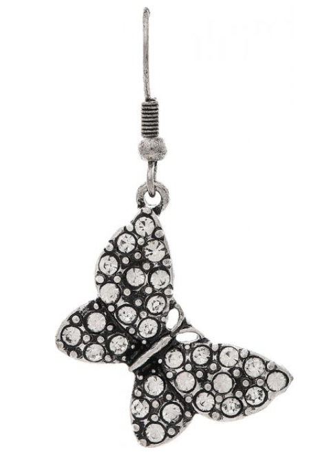 Silver Crystal Encrusted Butterfly Earring