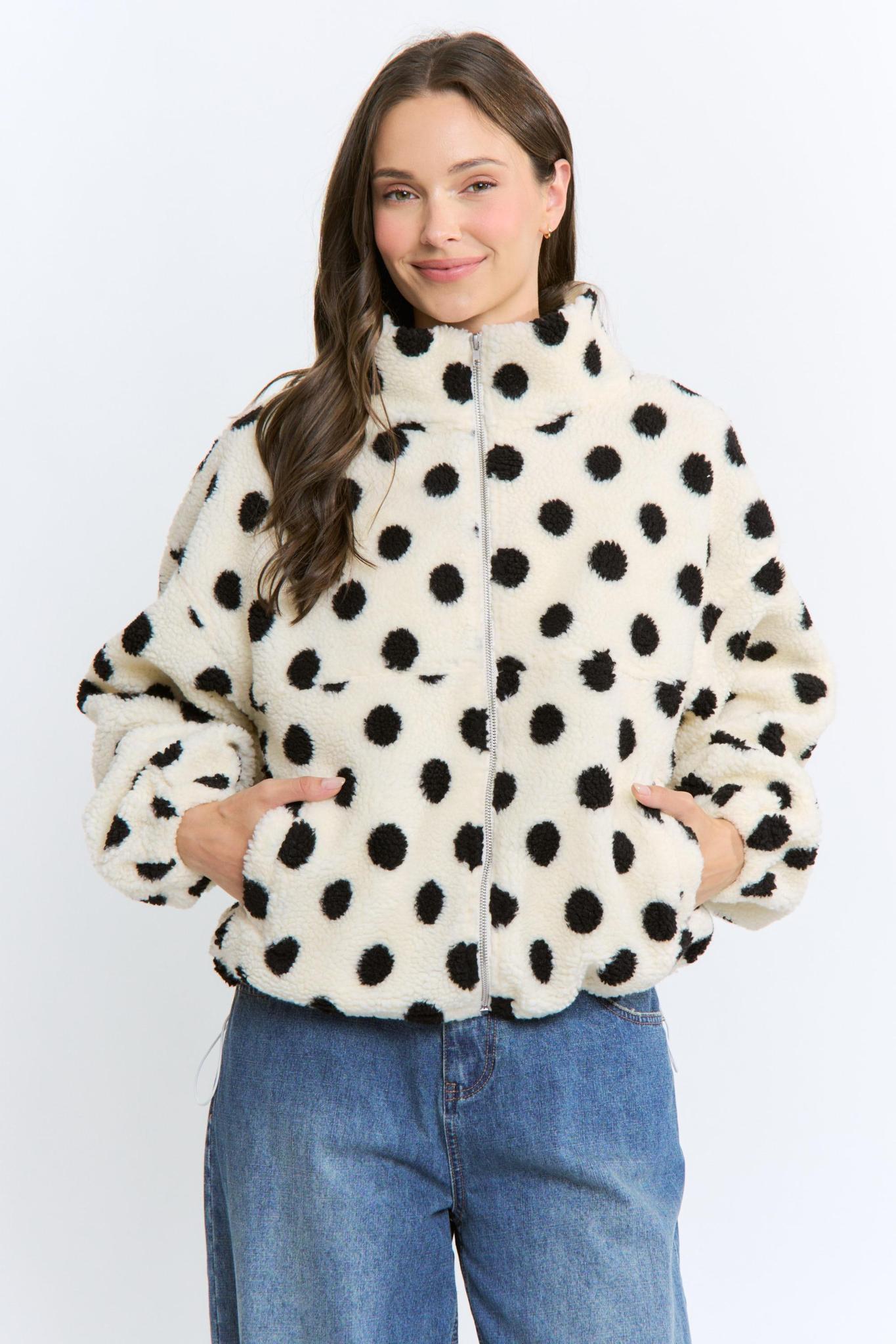 Polka Dot Sherpa Zip-up Jacket