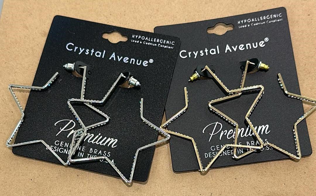 Thin Crystal Star Hoops