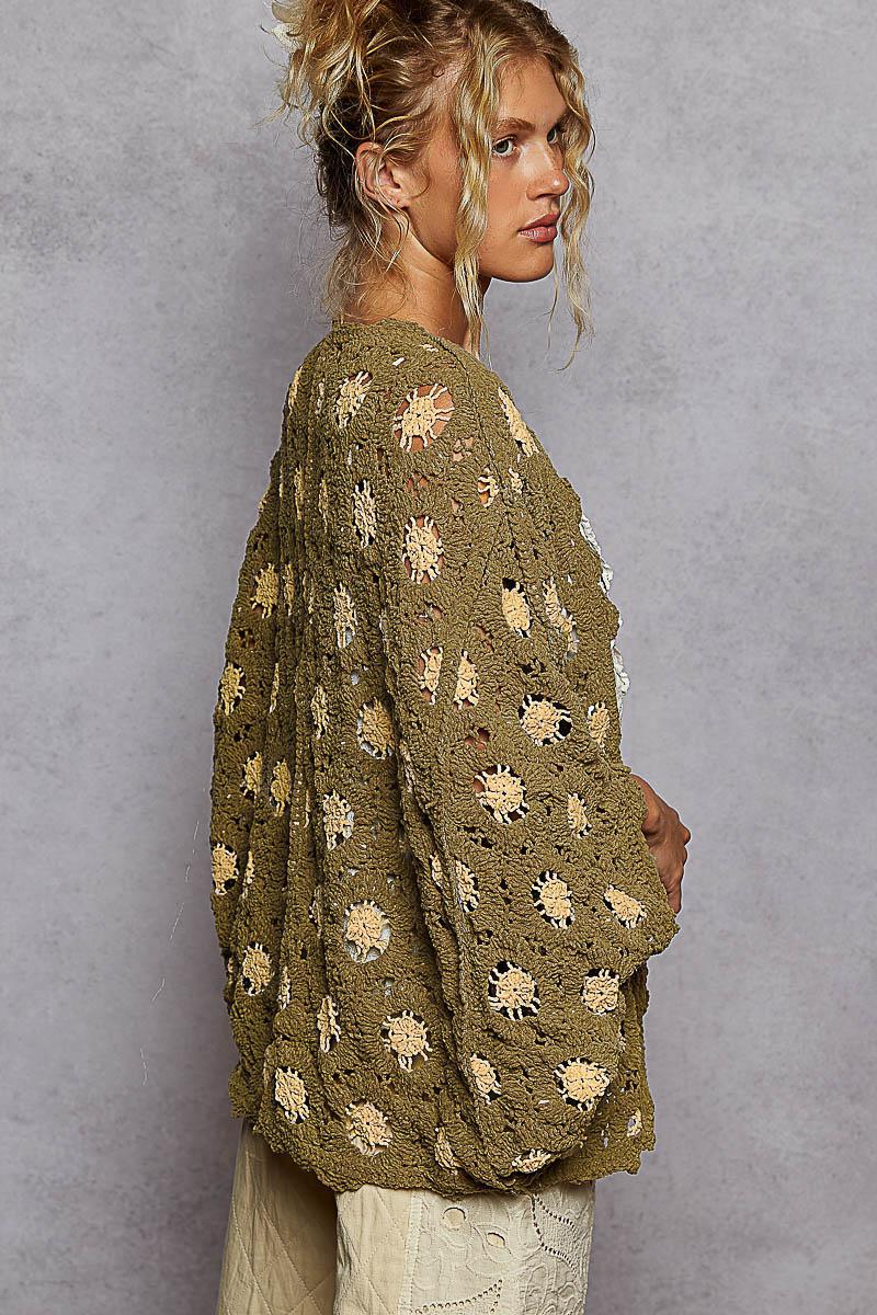Olive Almond Crochet Cardigan O/S