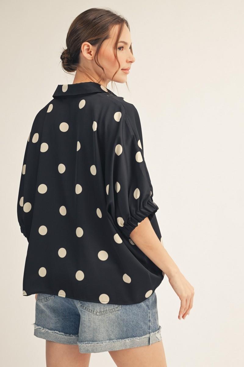 Black Polka Dot Satin Top