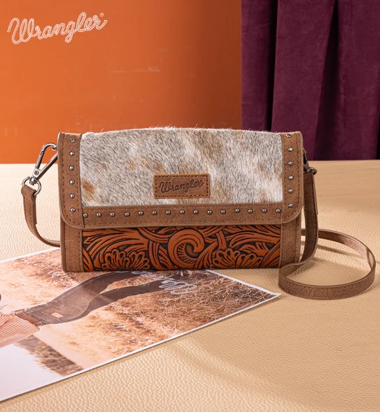 Wrangler Genuine Cowhide Wallet/Wristlet/Crossbody Bag