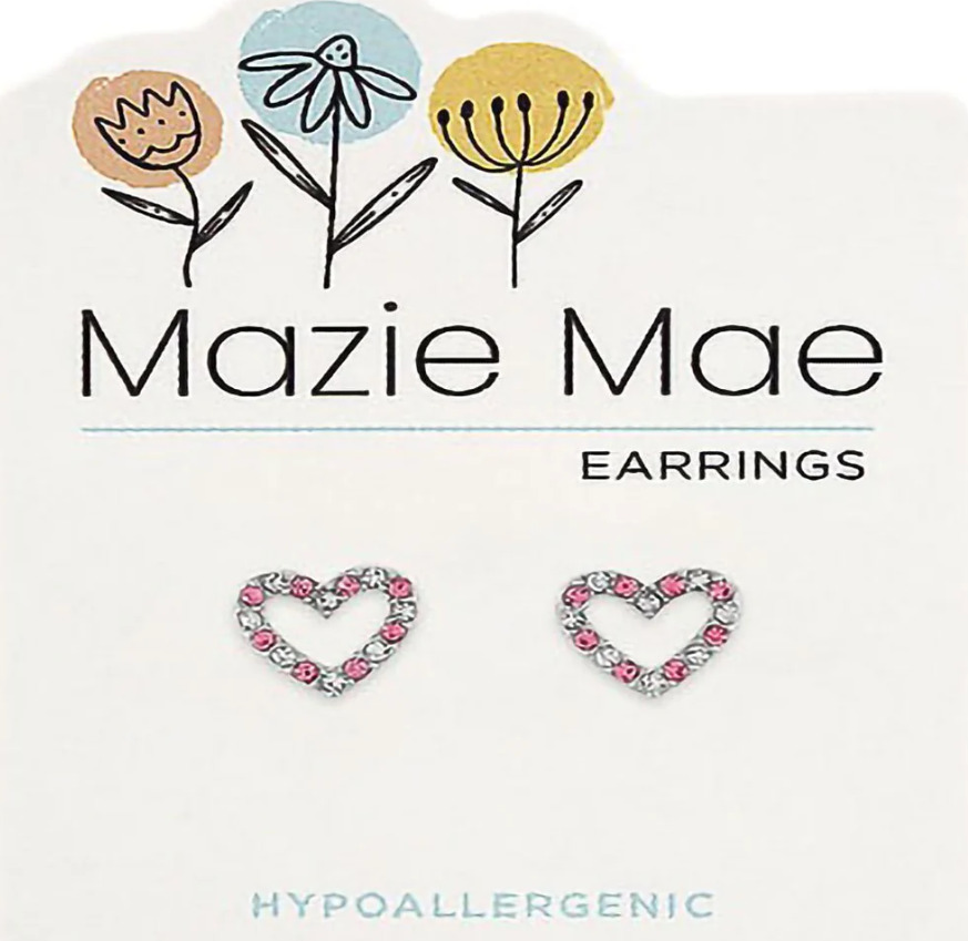 Silver CZ & Light Rose Open Heart Stud Mazie Mae Earring