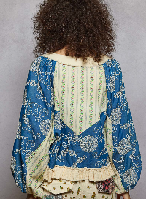 Denim Multi Balloon Sleeve Blouse