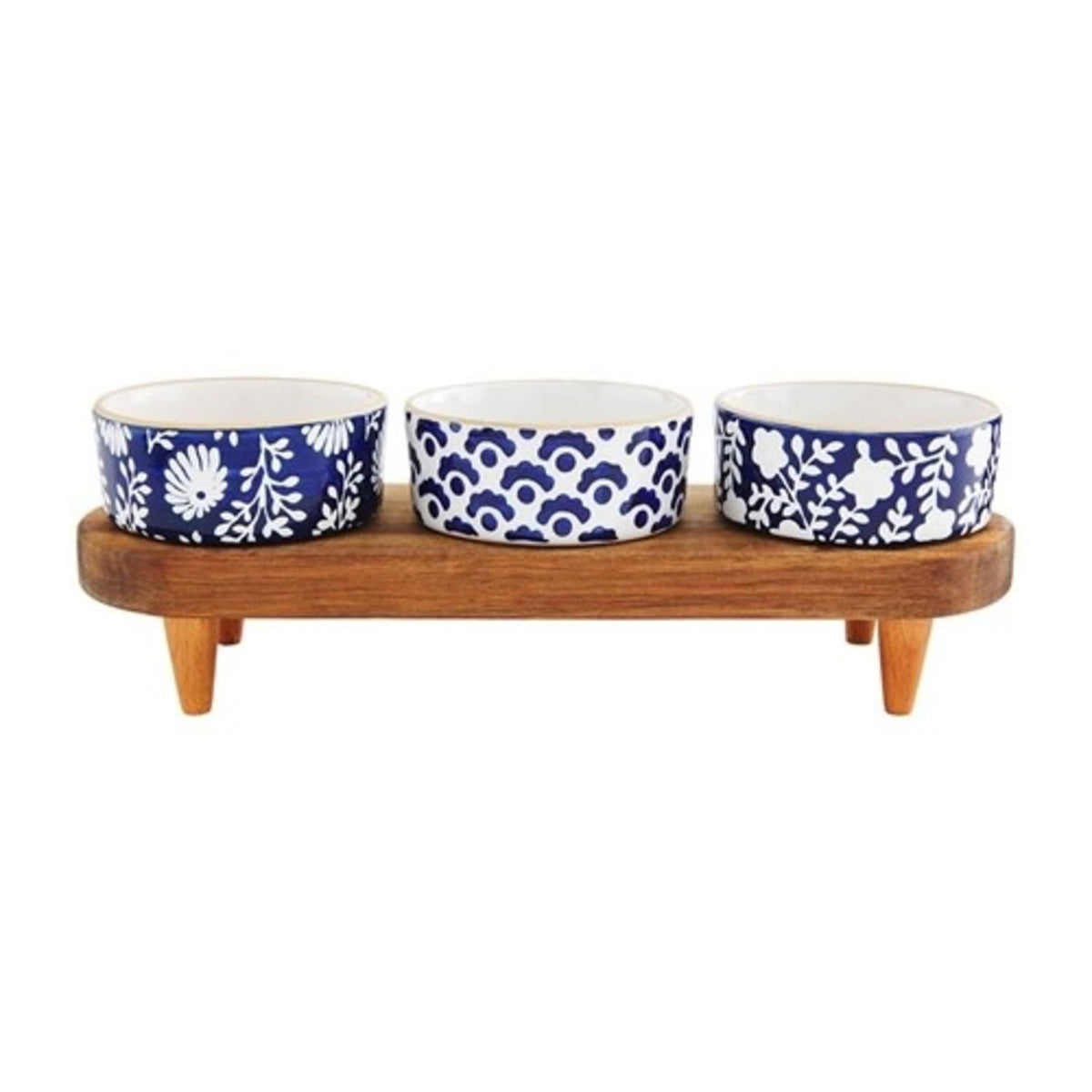 Indigo Dip Bowl Wood Foot Board