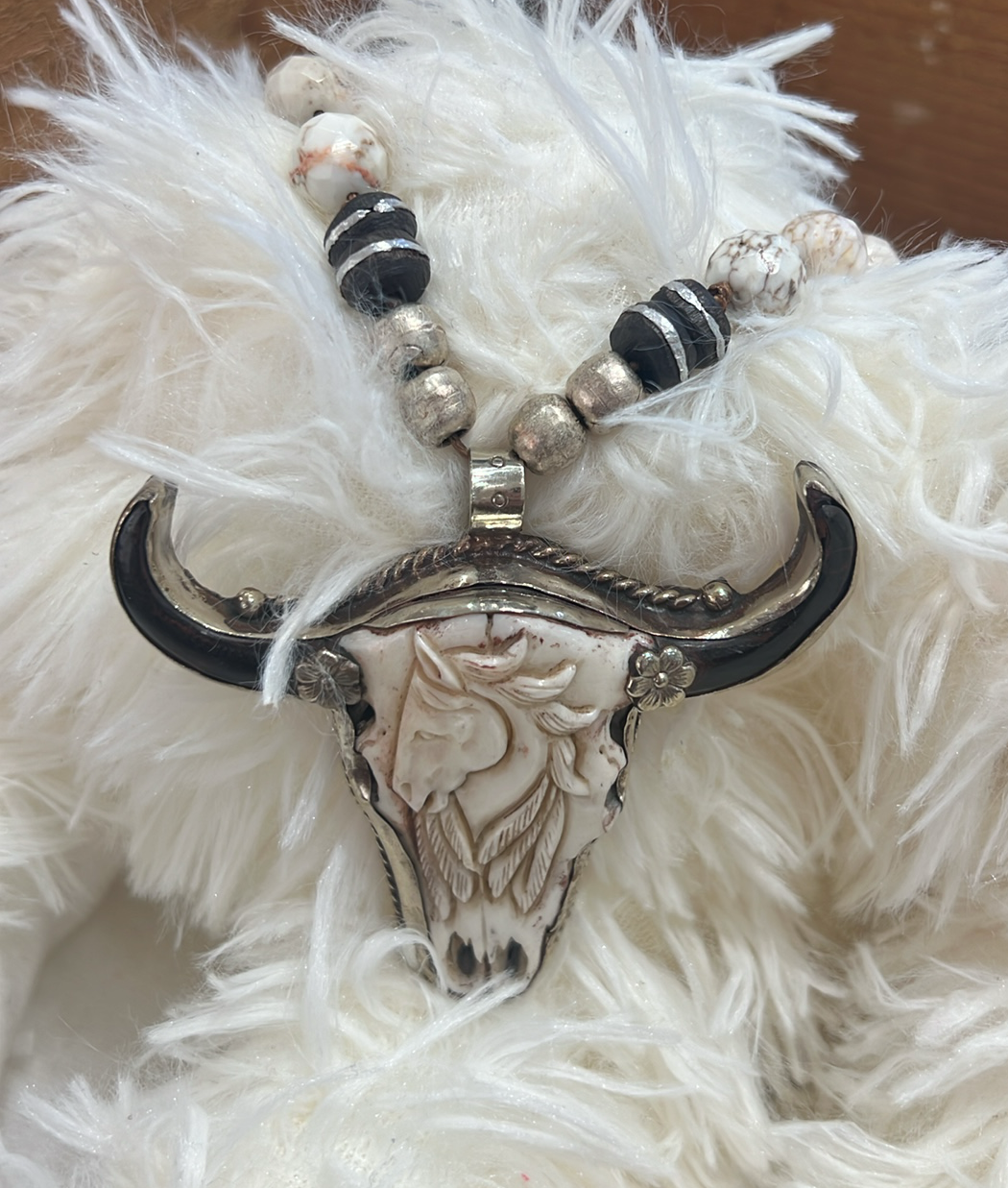 Western Bull Horse Engraved Necklace