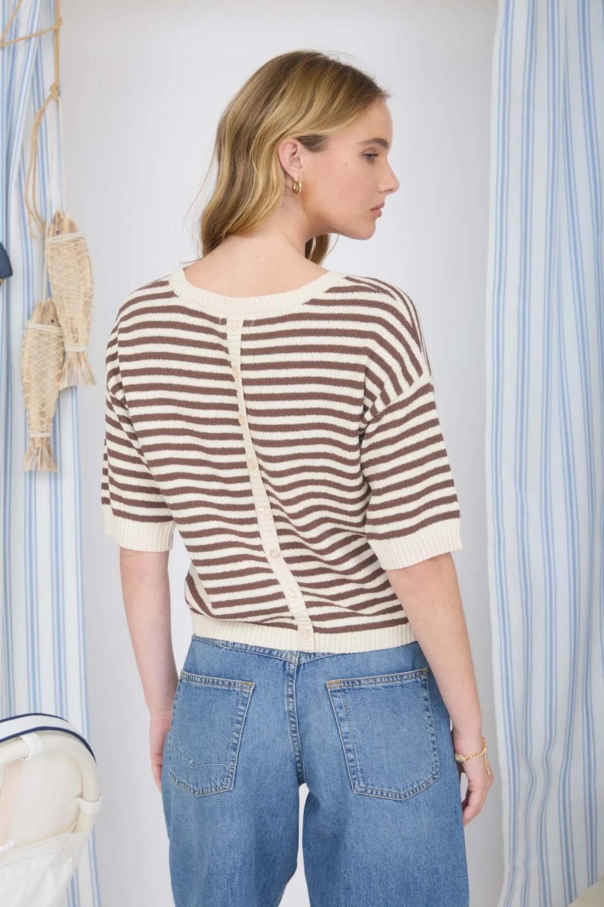 Striped Contrast Trim Sweater