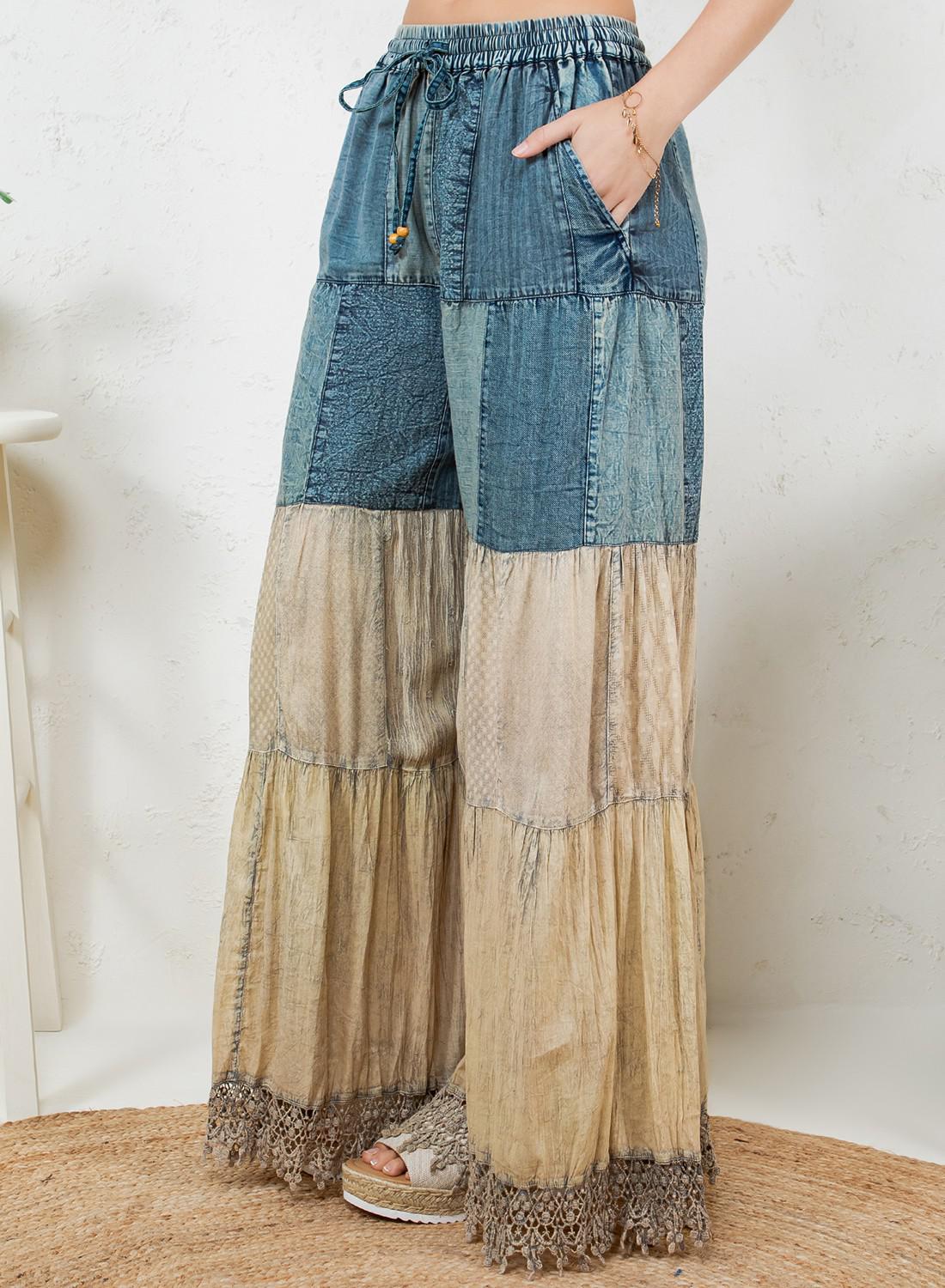Boho-inspired Long Patched Denim Pants