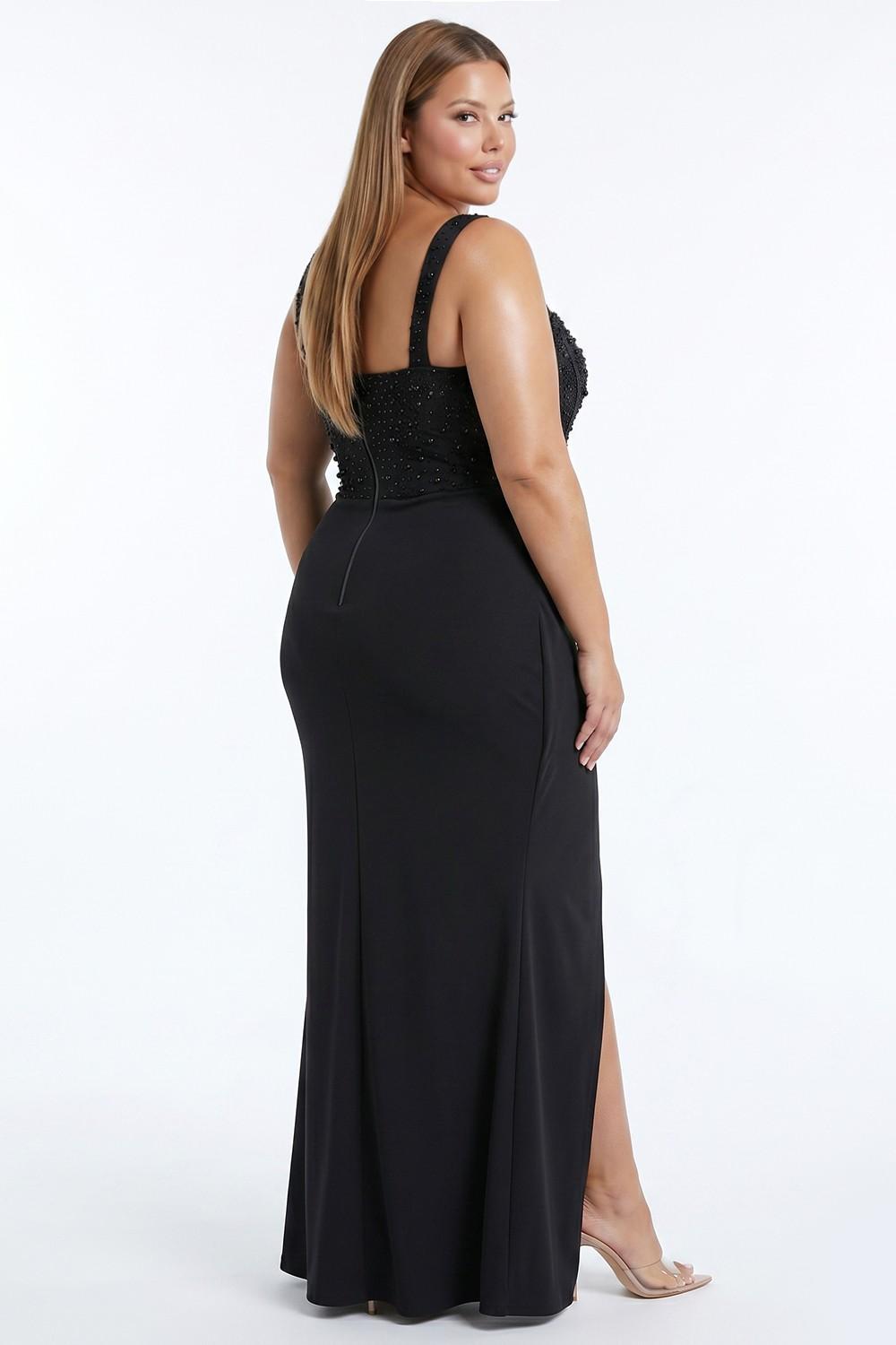 Black Embellished Corset Plus Size Maxi Dress