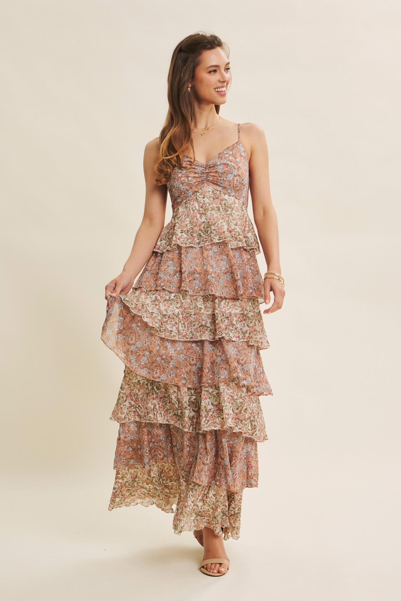 Clay Multi Ruffle Maxi Dress