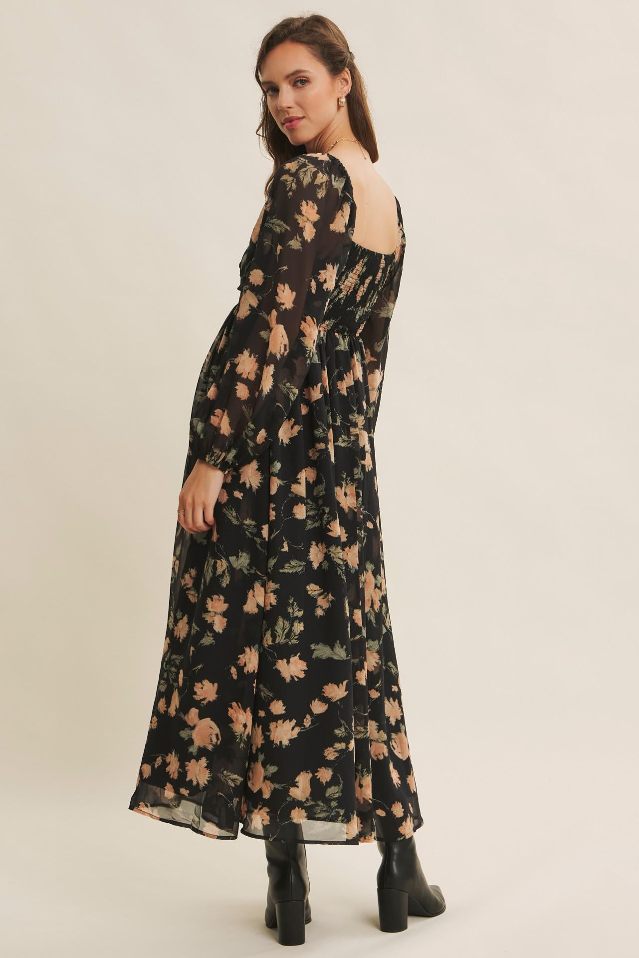 Crepe Chiffon Midi Dress With Knotted Bust