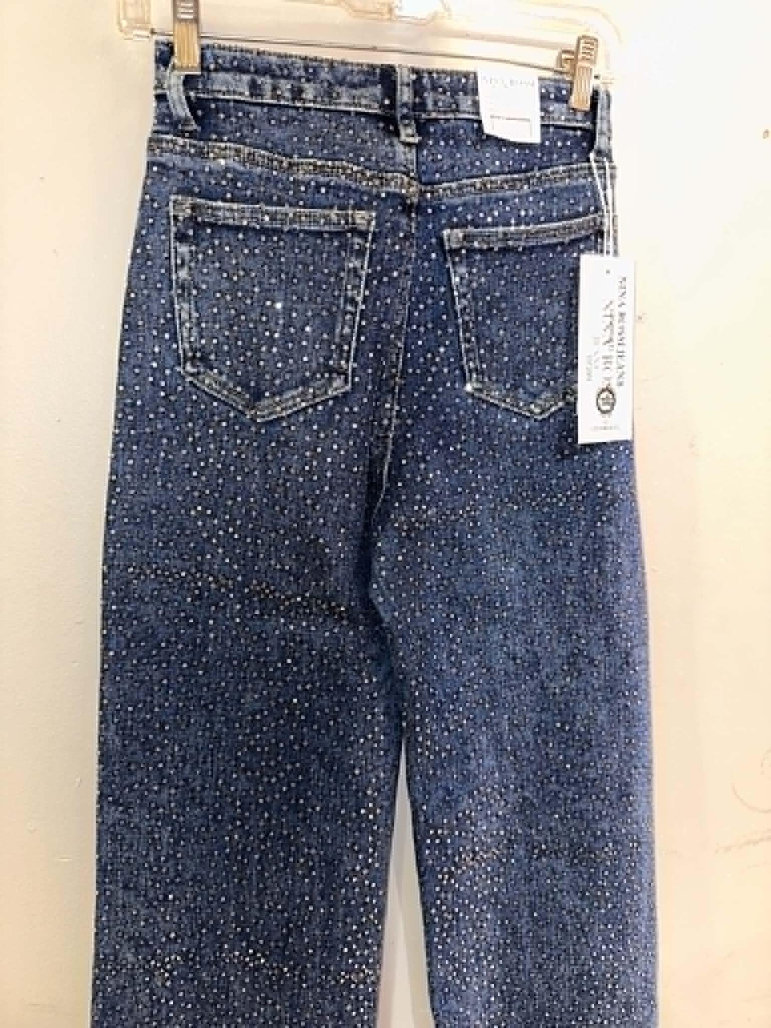 Nina Rossi Sequin Embellished Denim Wide Leg Jeans