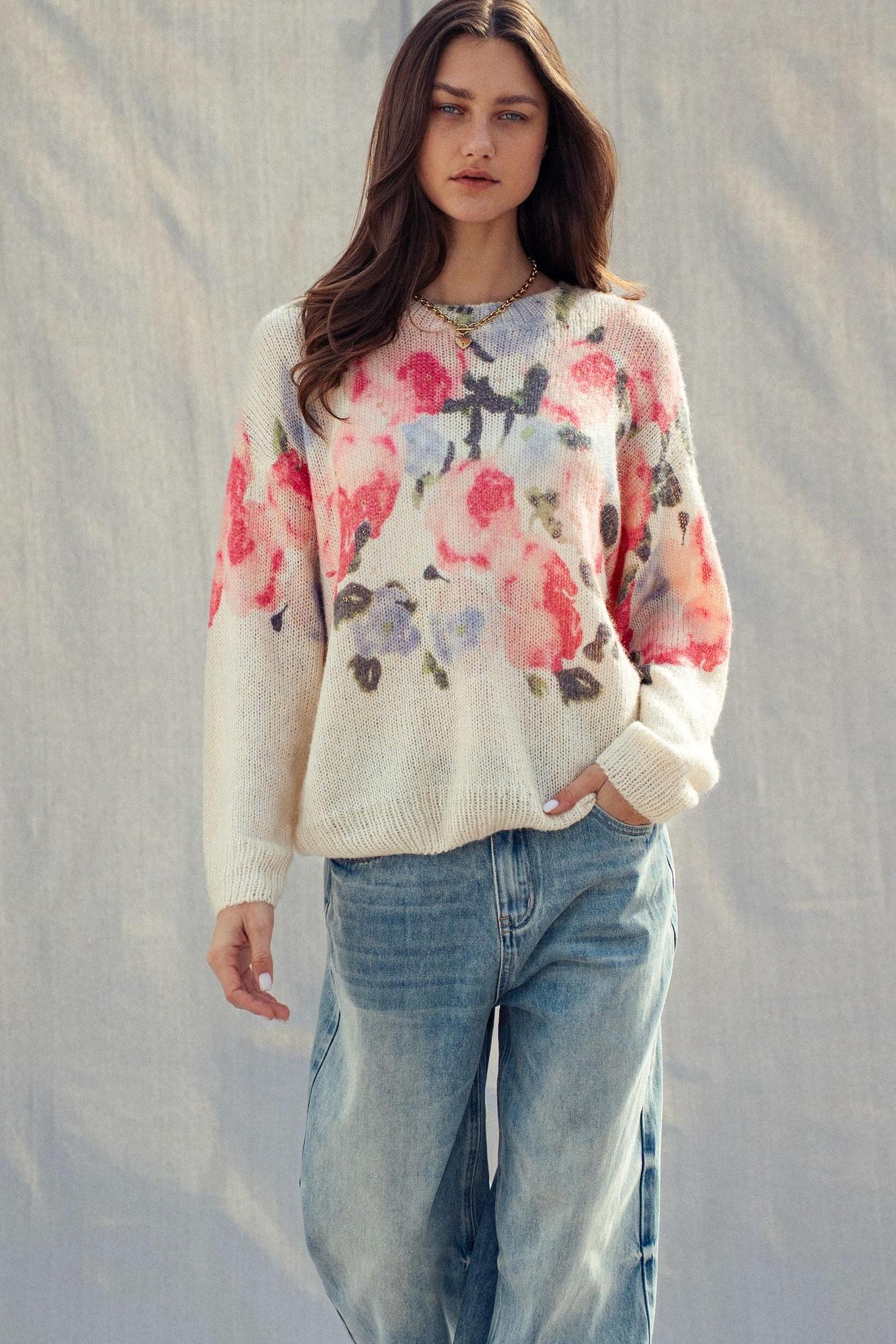 Rosewater Dream Floral Gold-Dust Sweater