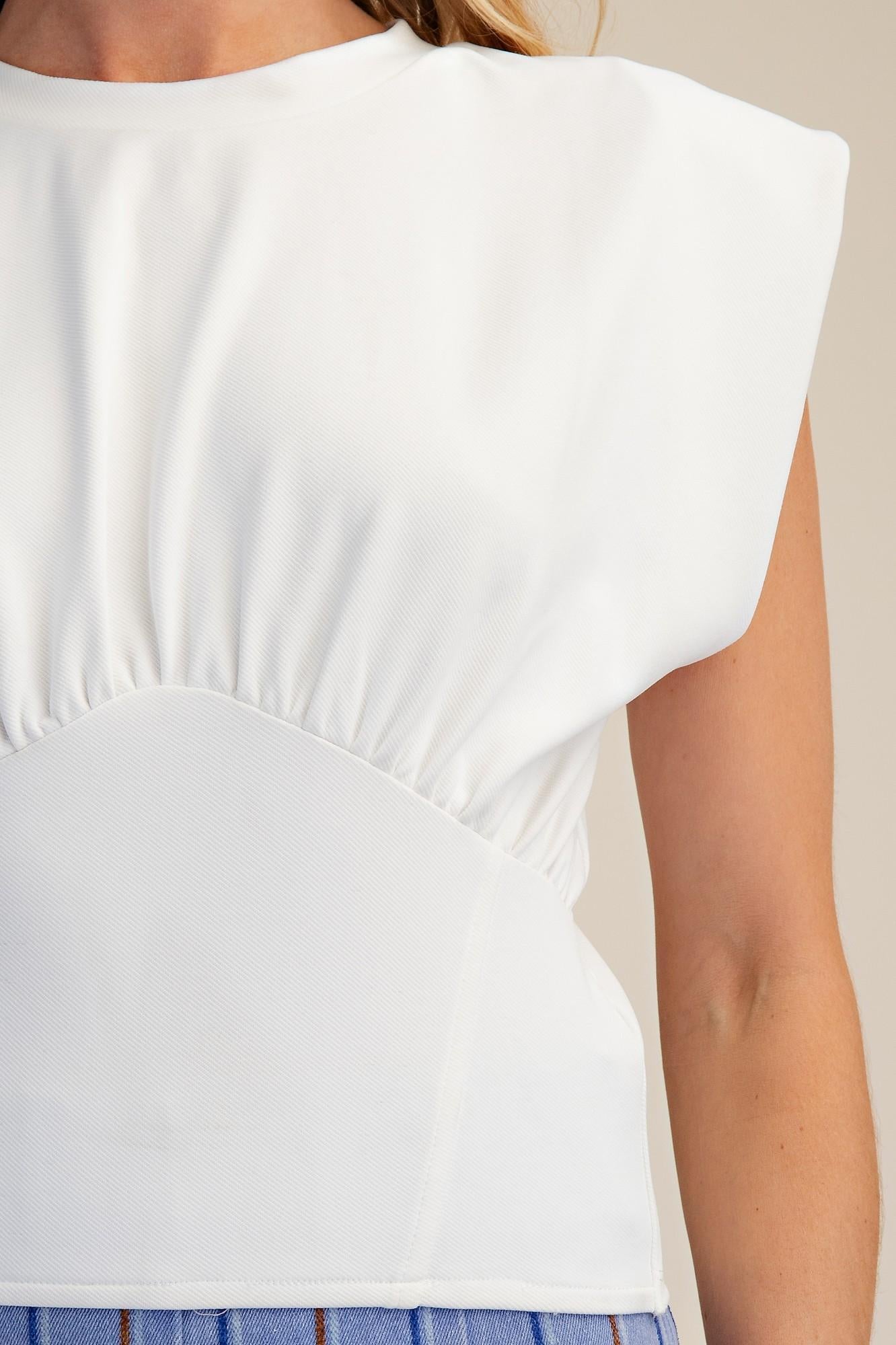 White Round Neckline Corset Style Top