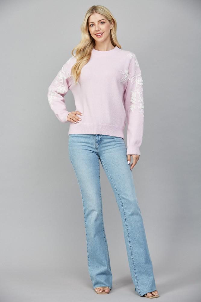 Floral Embroidered Lavender Knit Sweater