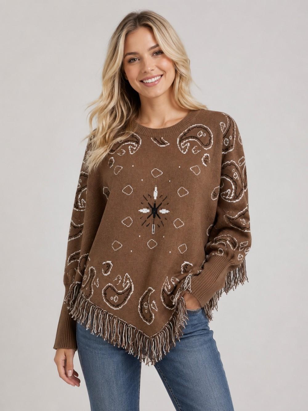 Brown Paisley Pattern Poncho