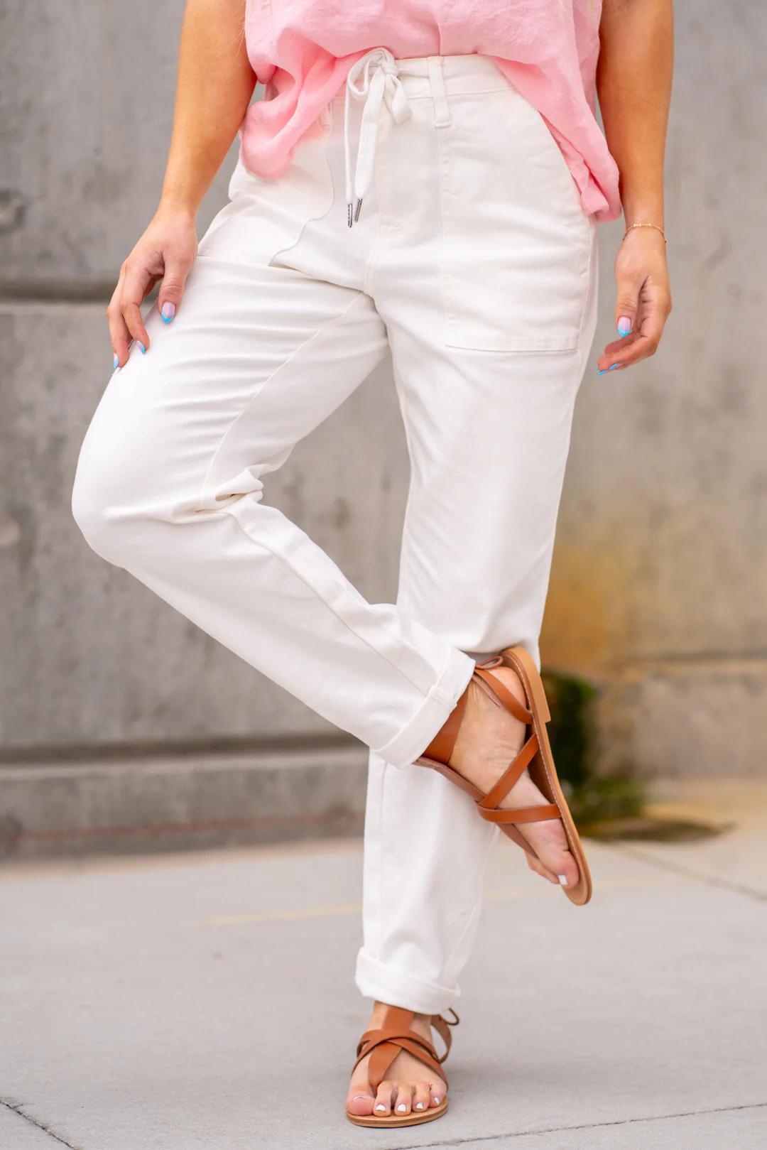 Judy Blue White Cuffed Jogger Pants