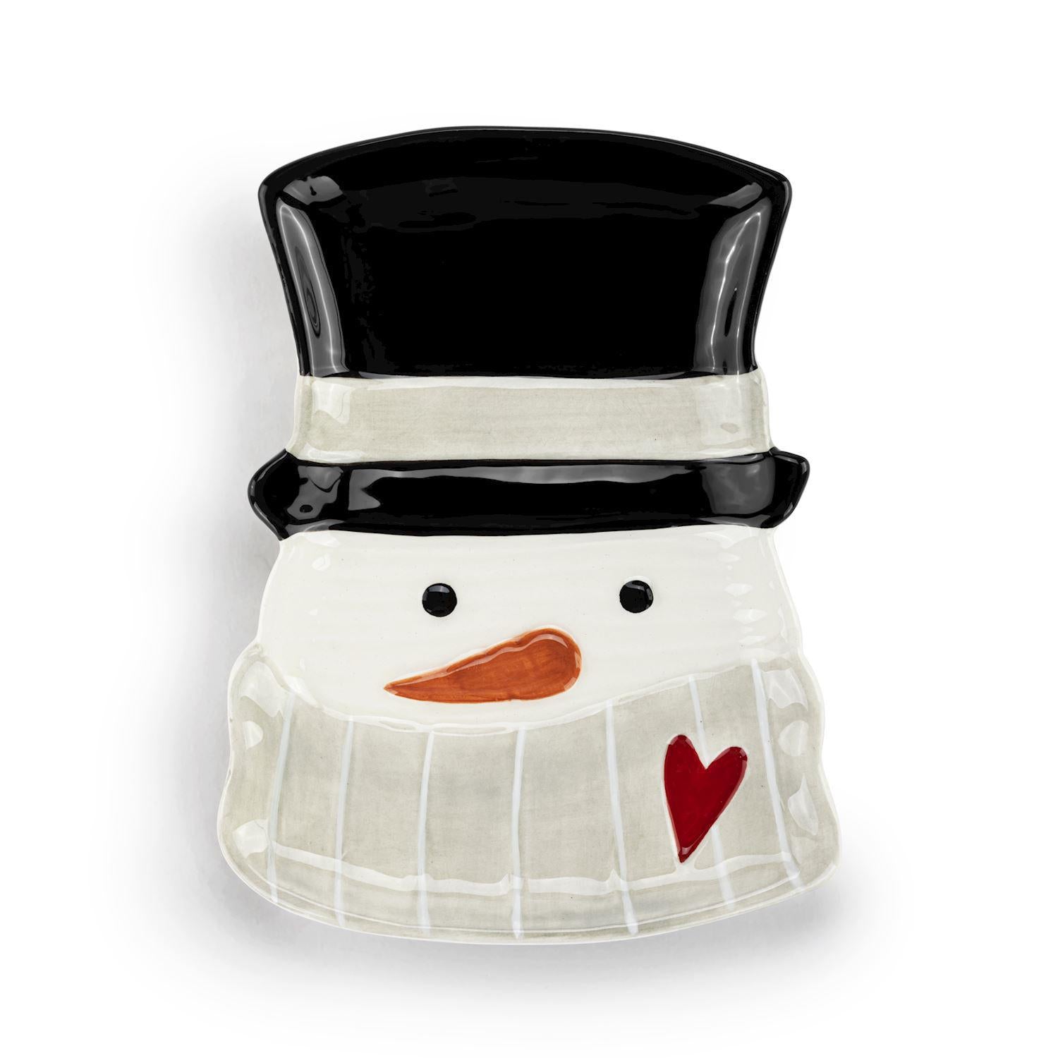 Snowman Red Heart Cream Ceramic Spoon Rest - 4.5x6in