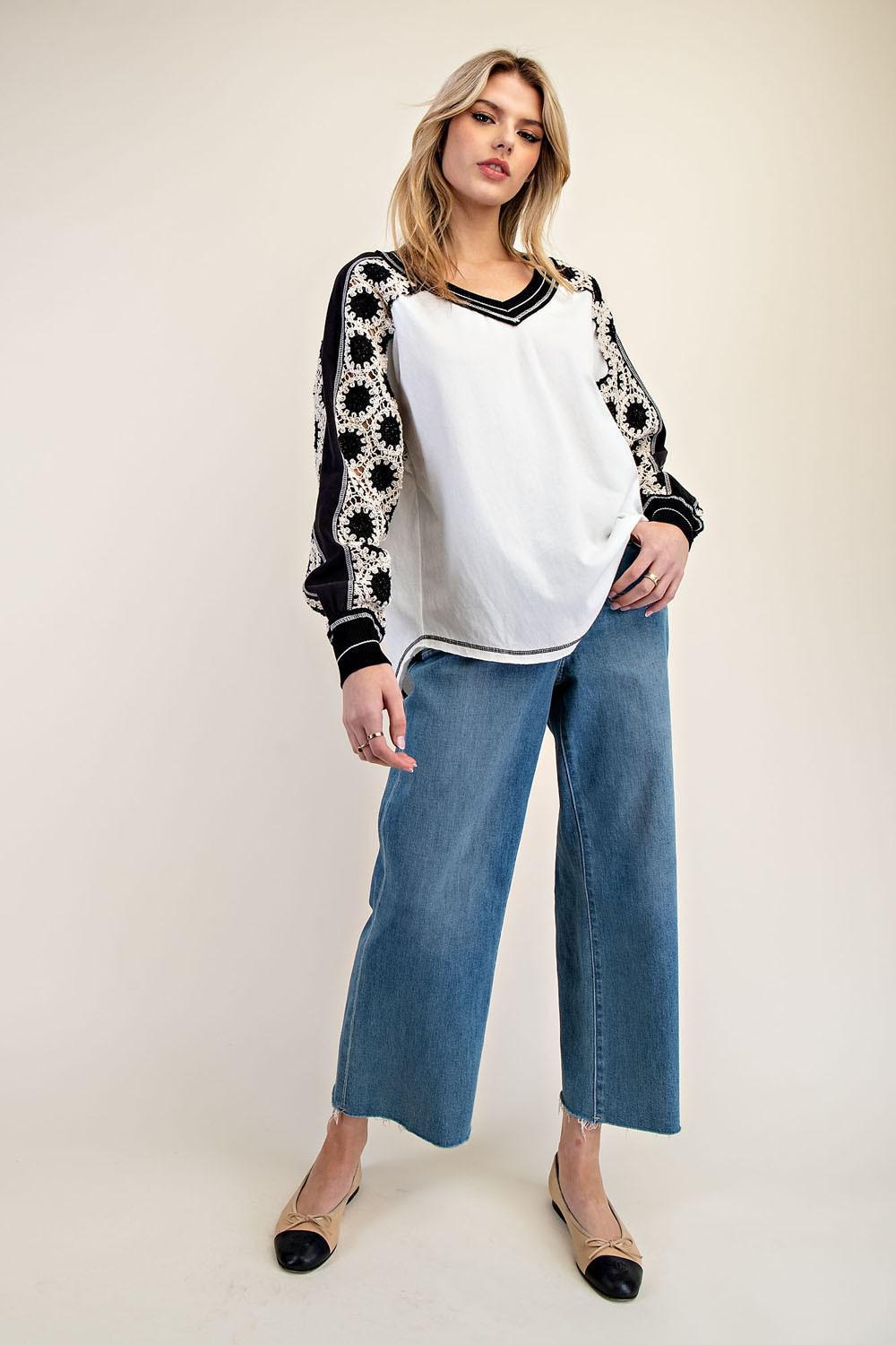 Embroidered Raglan Sleeve Top