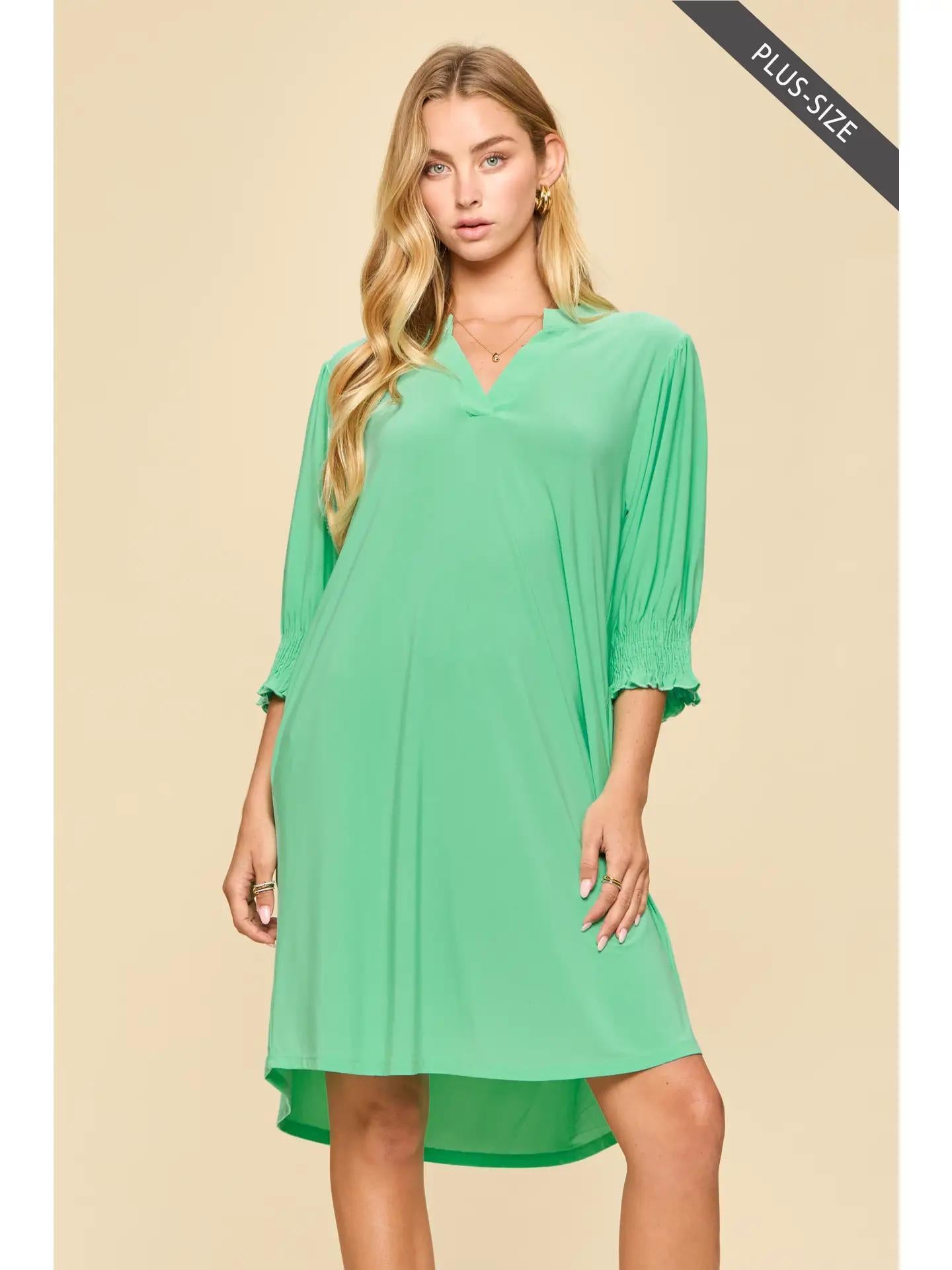 Aqua Mint Smocked Sleeve Lizzy Collar Shirt Dress