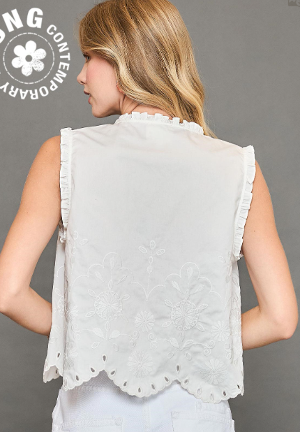 Sleeveless Embroidered Tie Top