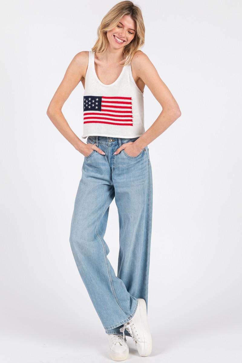 America Flag Sweater Tank Top