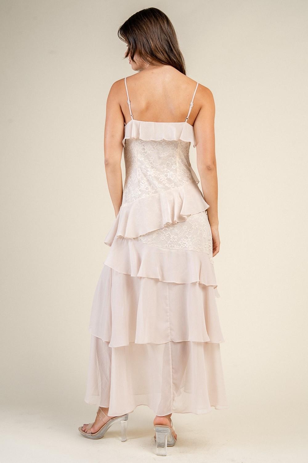 Lace Mixed Slit Detailed Tiered Maxi Dress