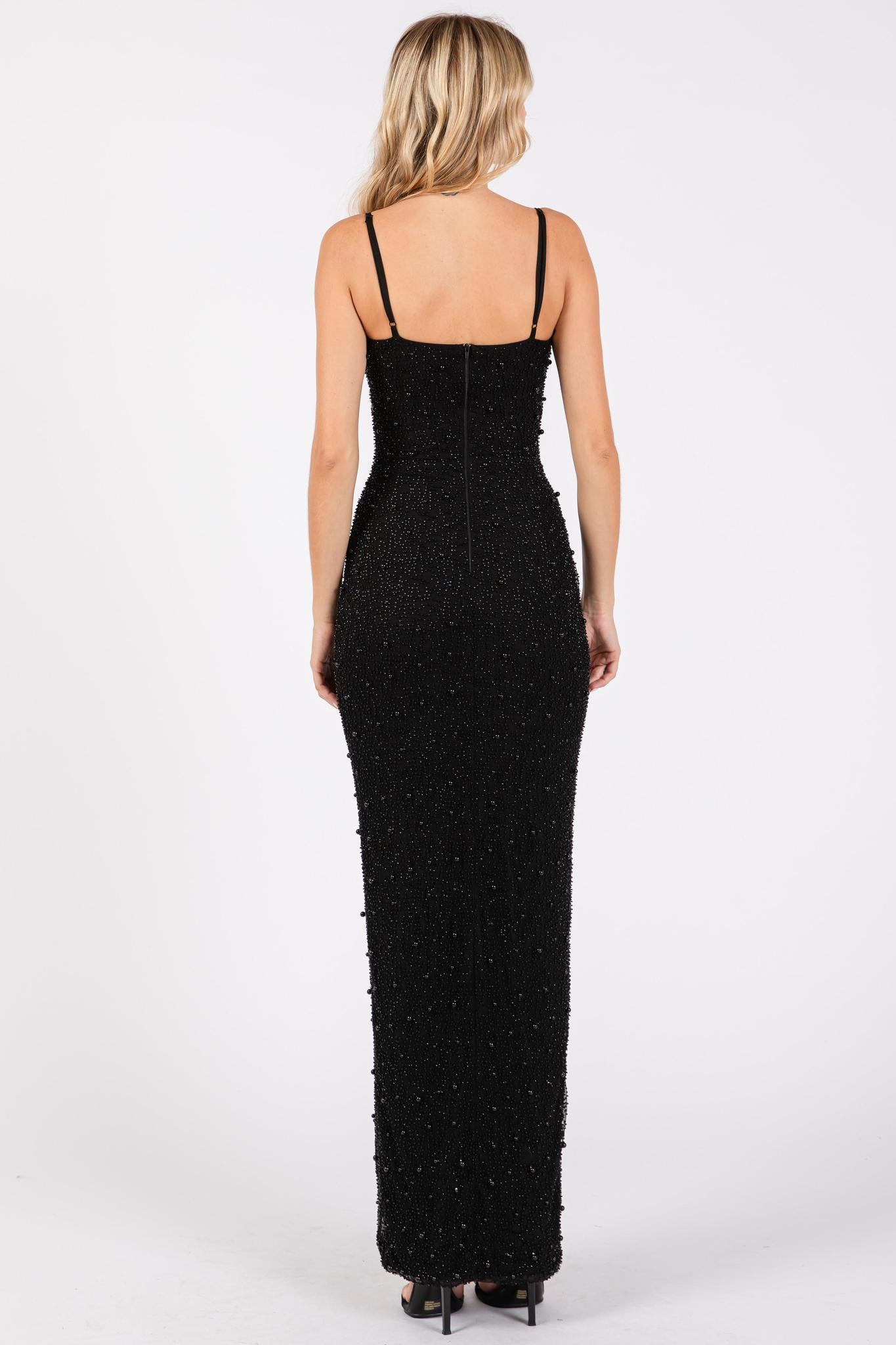 Embellished Bandeau Cowl Neck Maxi Dress in Black