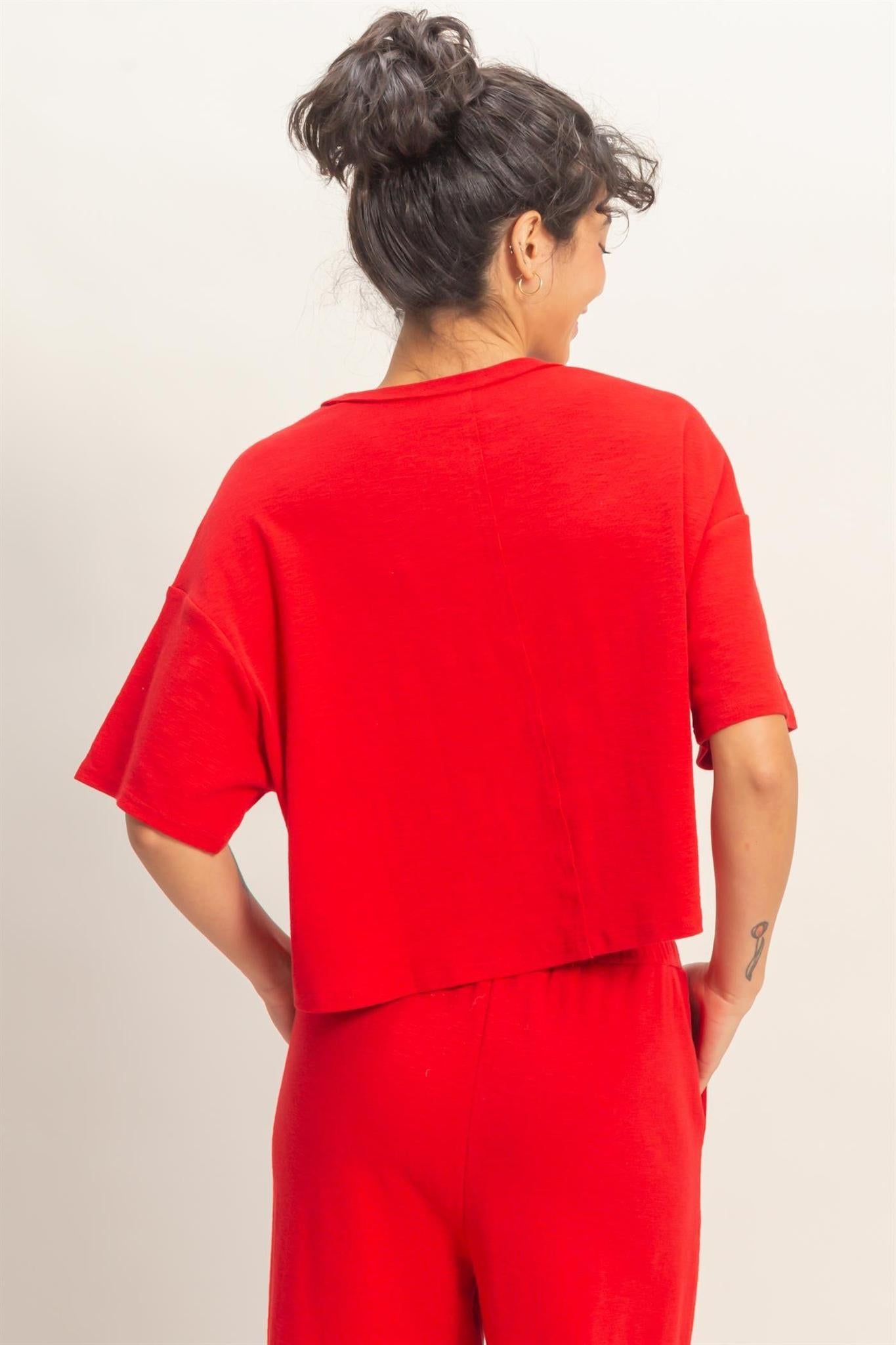 Boxy Crew Neck Top With Pocket