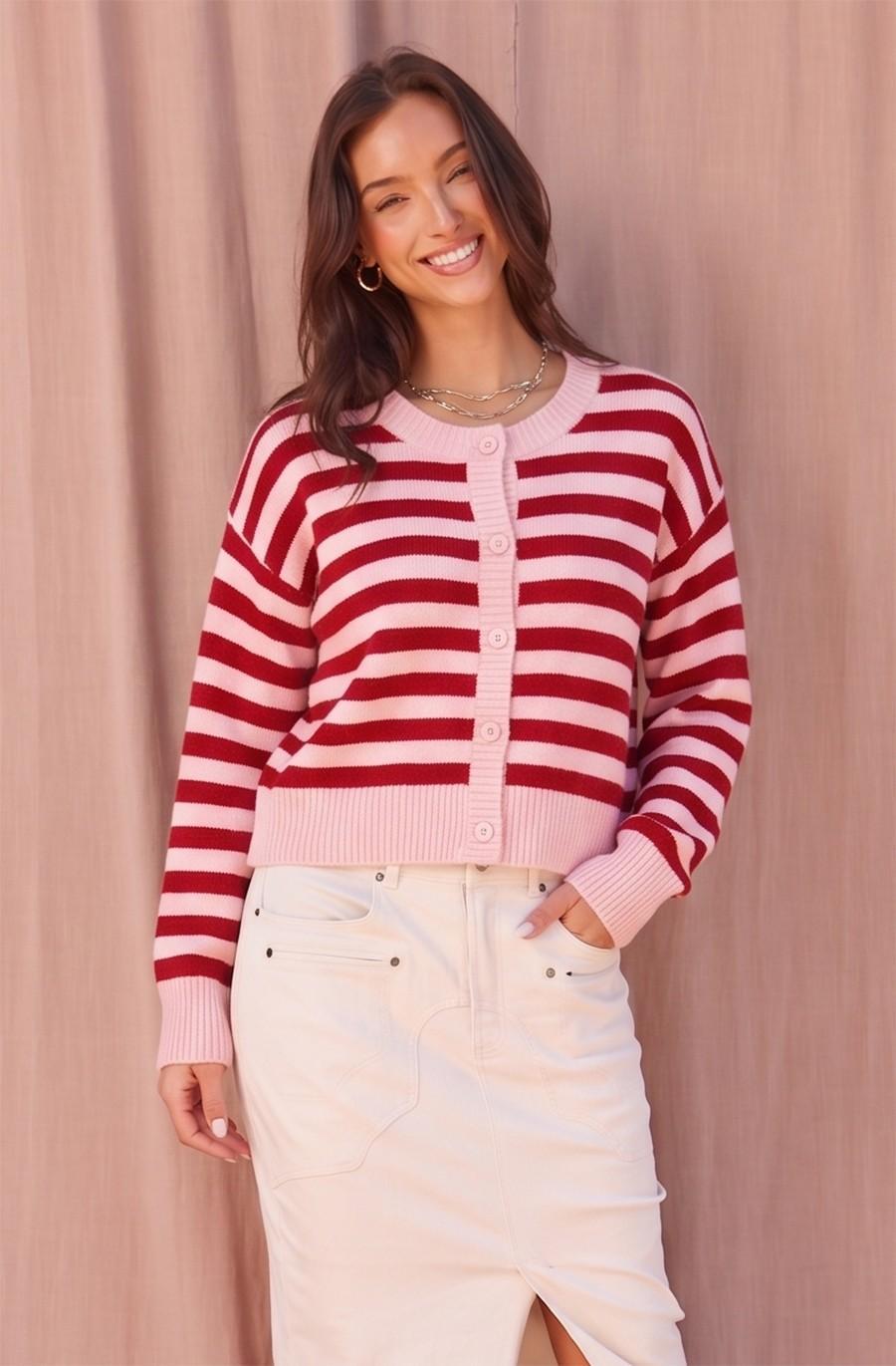 Pink/Red Striped Knit Sweater