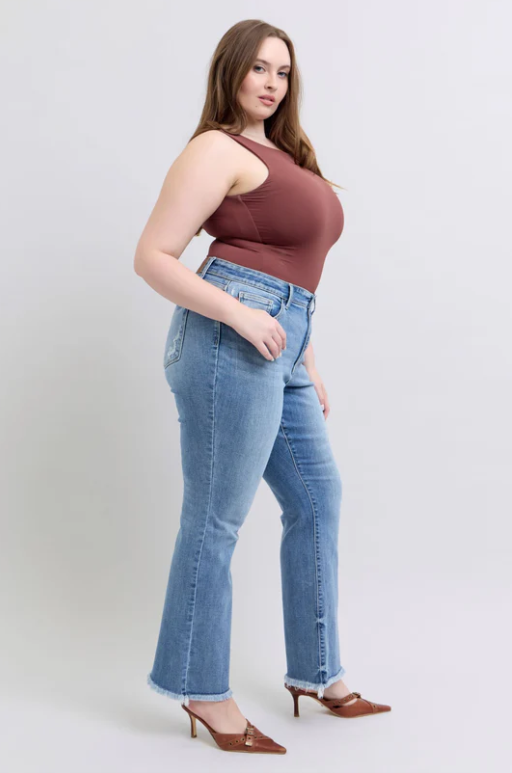 Judy Blue HW Bootcut Jeans with Fray Hem