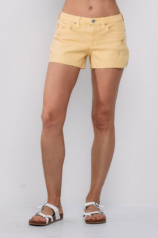 Yellow Denim Fray Shorts