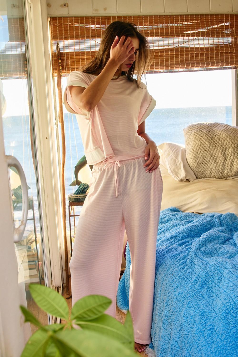 Striped Drawstring Waist Wide Leg Lounge Pants