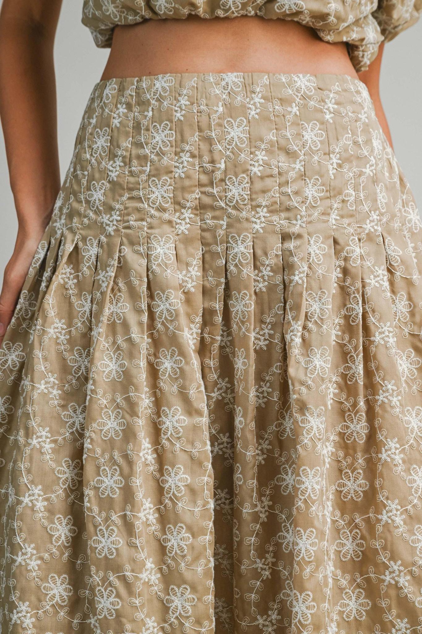 Embroidered Puff Crop Top And Midi Skirt Set