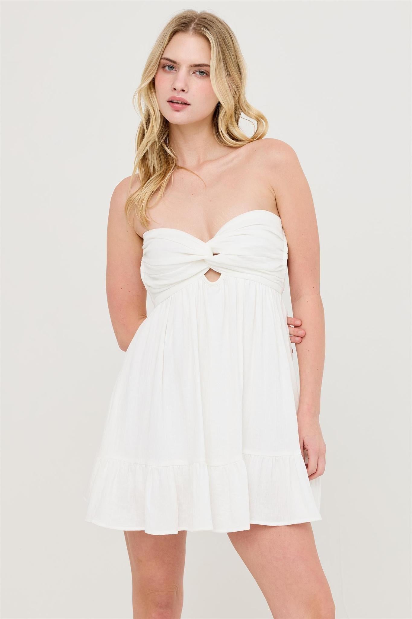 White Twist Front Mini Dress
