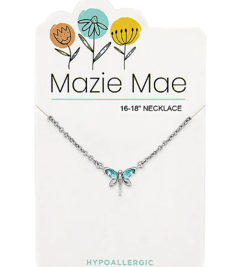 Silver Aquamarine Dragonfly Mazie Mae Necklace