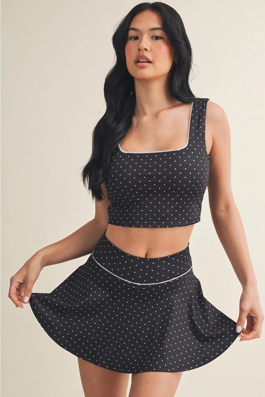 Black Polka Dot Top/Skort Athletic Set