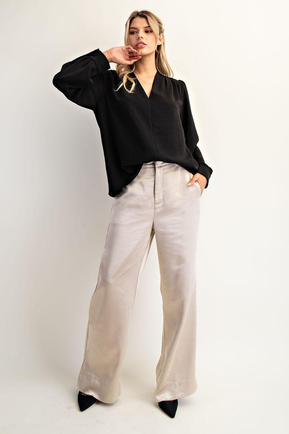 Black V-neck Long Sleeve Top