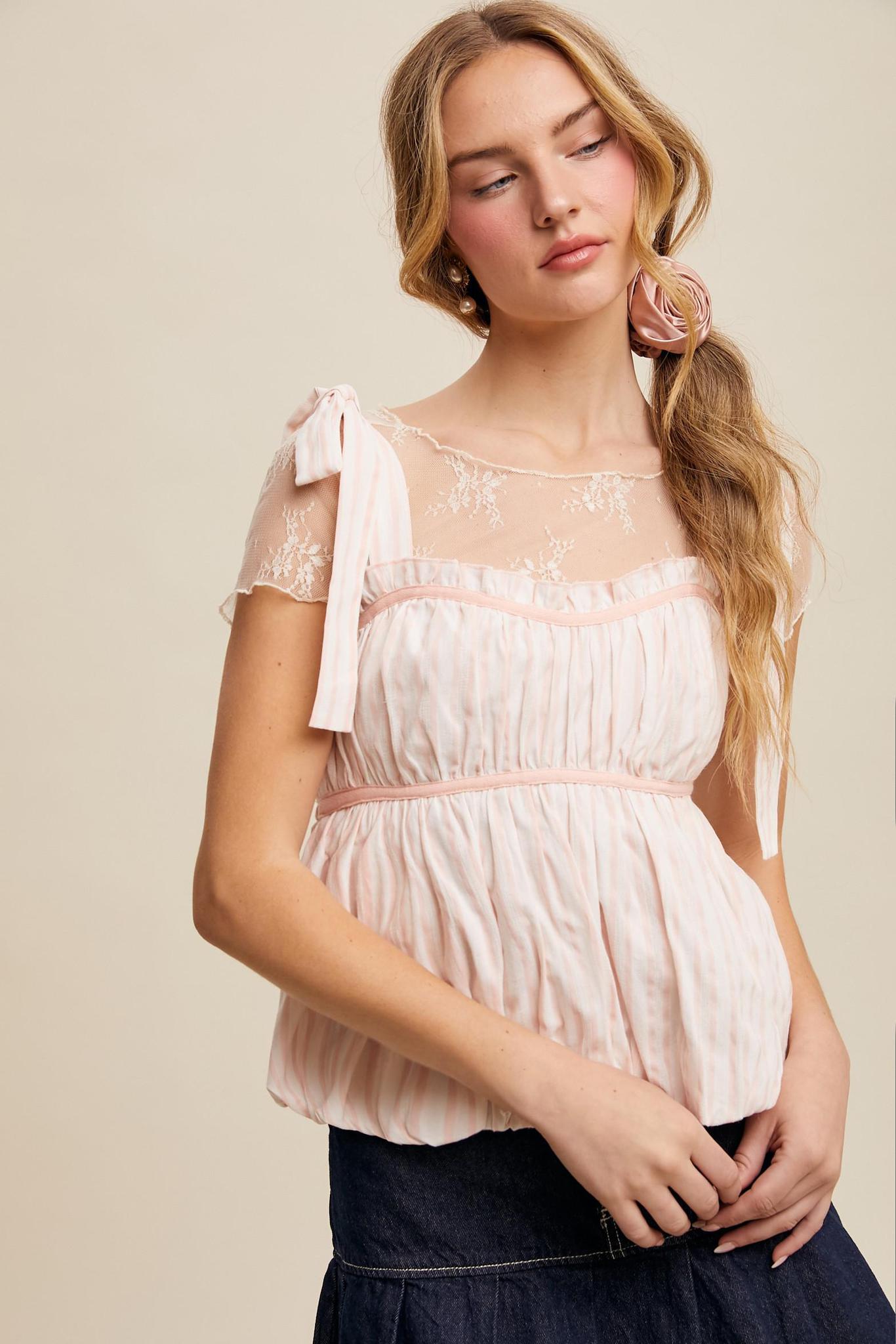 Striped Bubble Hem Babydoll Top