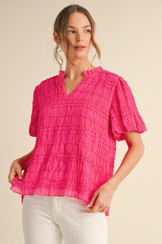 Hot Pink Soft Smocking Textured Top