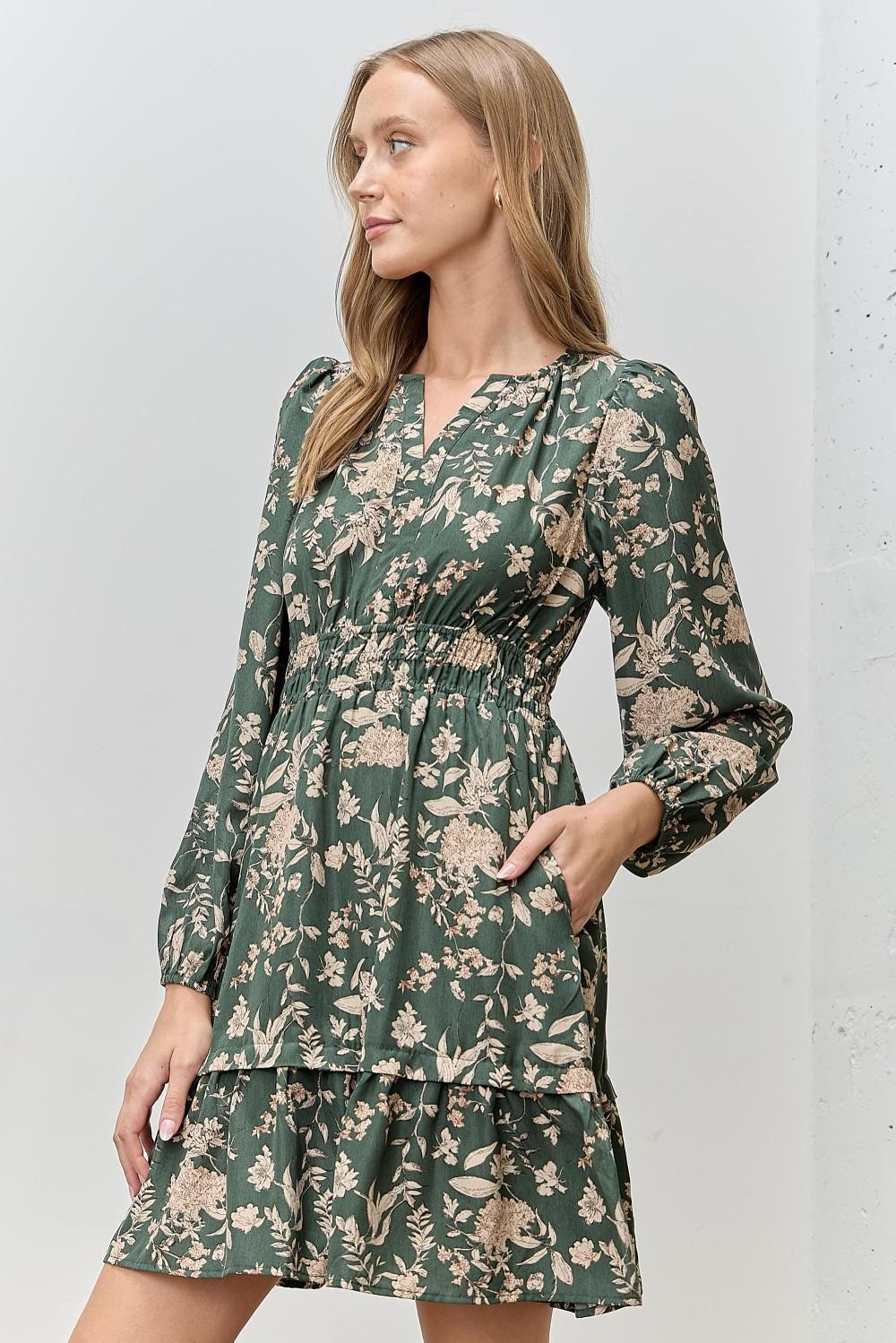 Green Floral Print Mini Dress