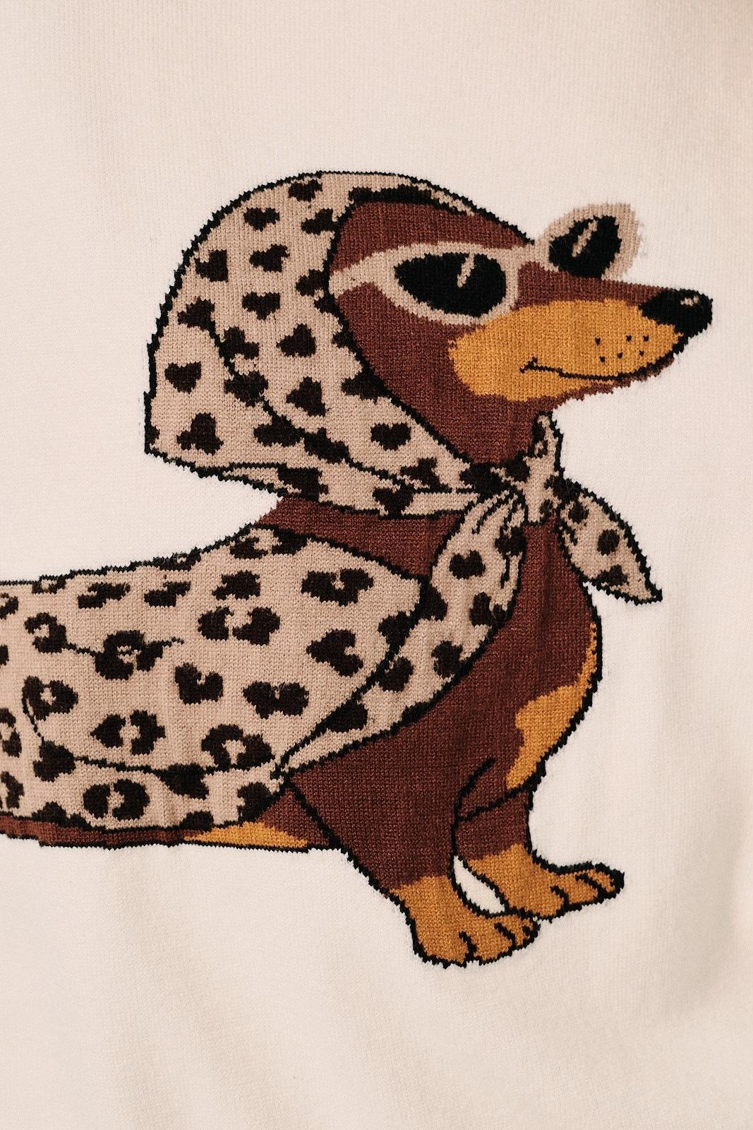 Round Neck Dachshund Graphic Short Sleeve Sweater Top
