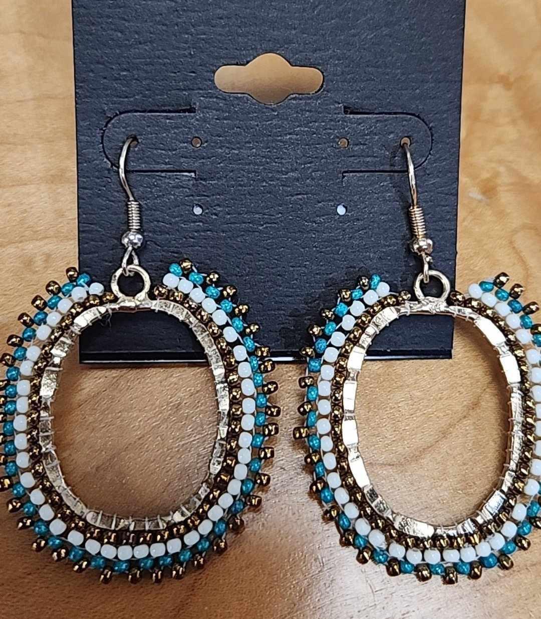Turquoise & Ivory Bead Earrings