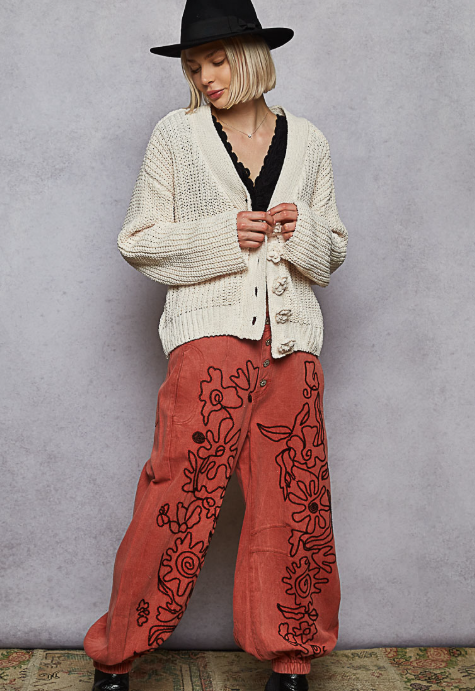 Powder Cream Exaggerated Button Cardigan