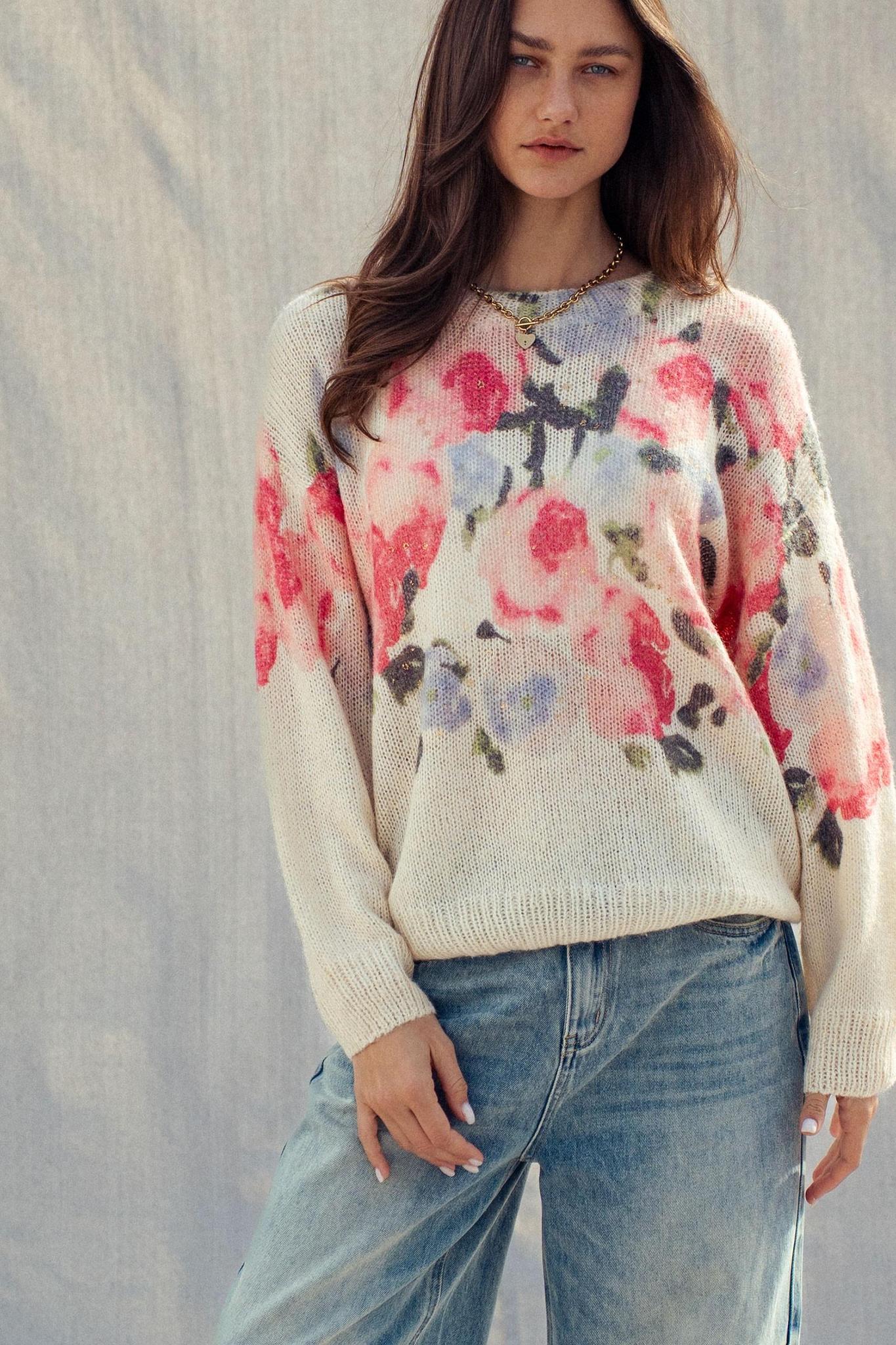 Rosewater Dream Floral Gold-Dust Sweater