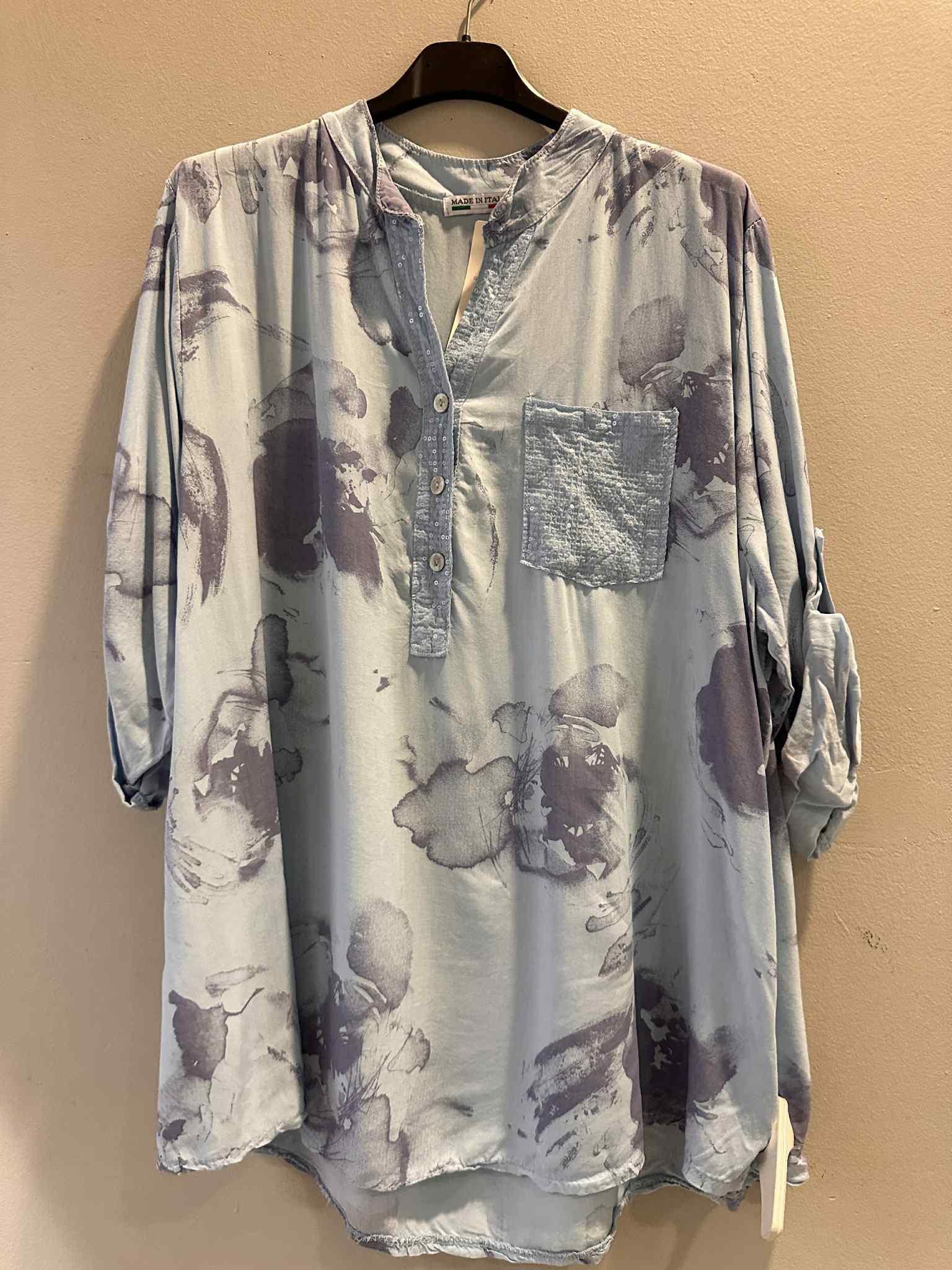 Printed One Pocket Sequin Top
