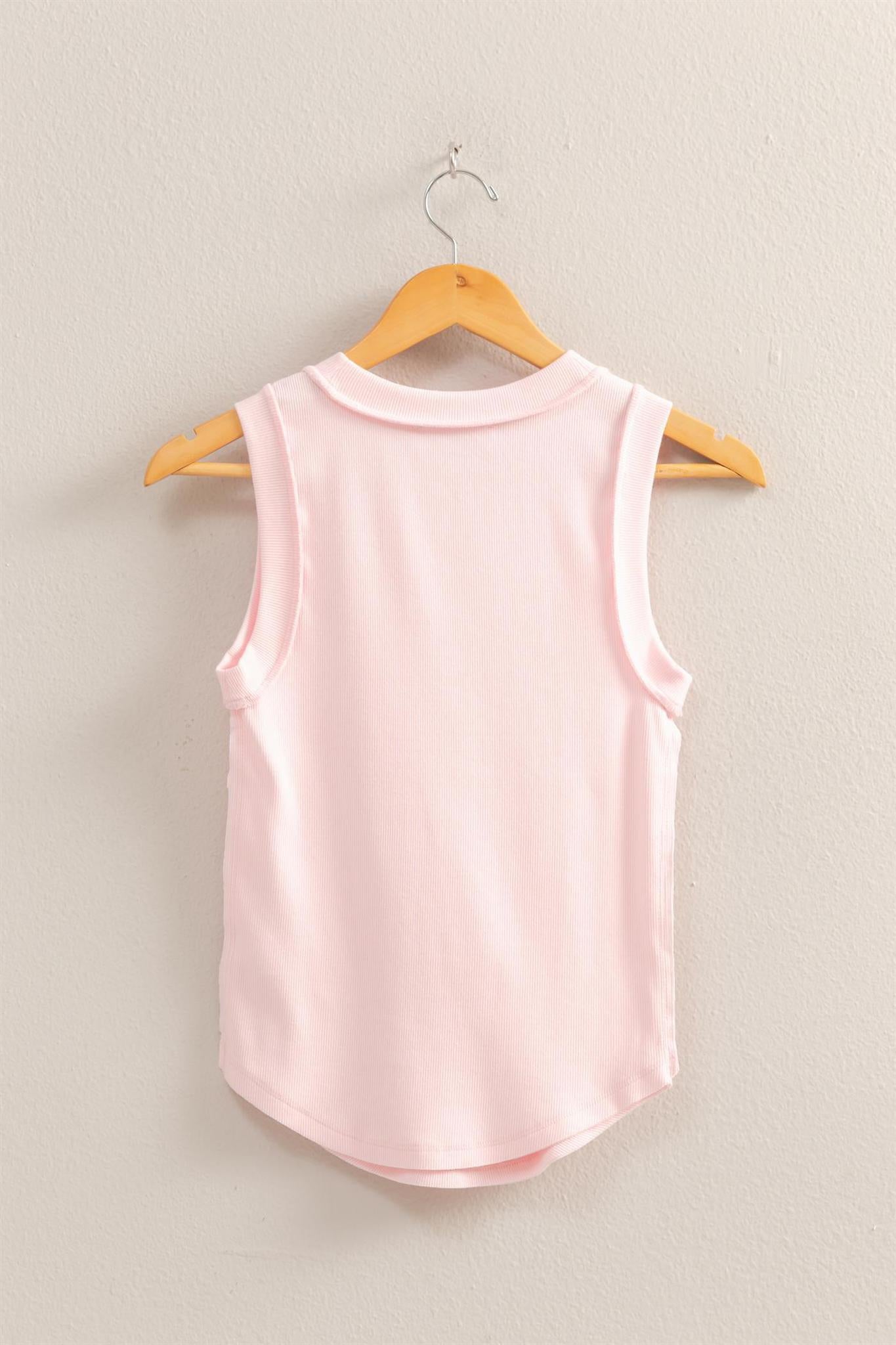 Soft Pink Round Neck Ribbed Tank Top