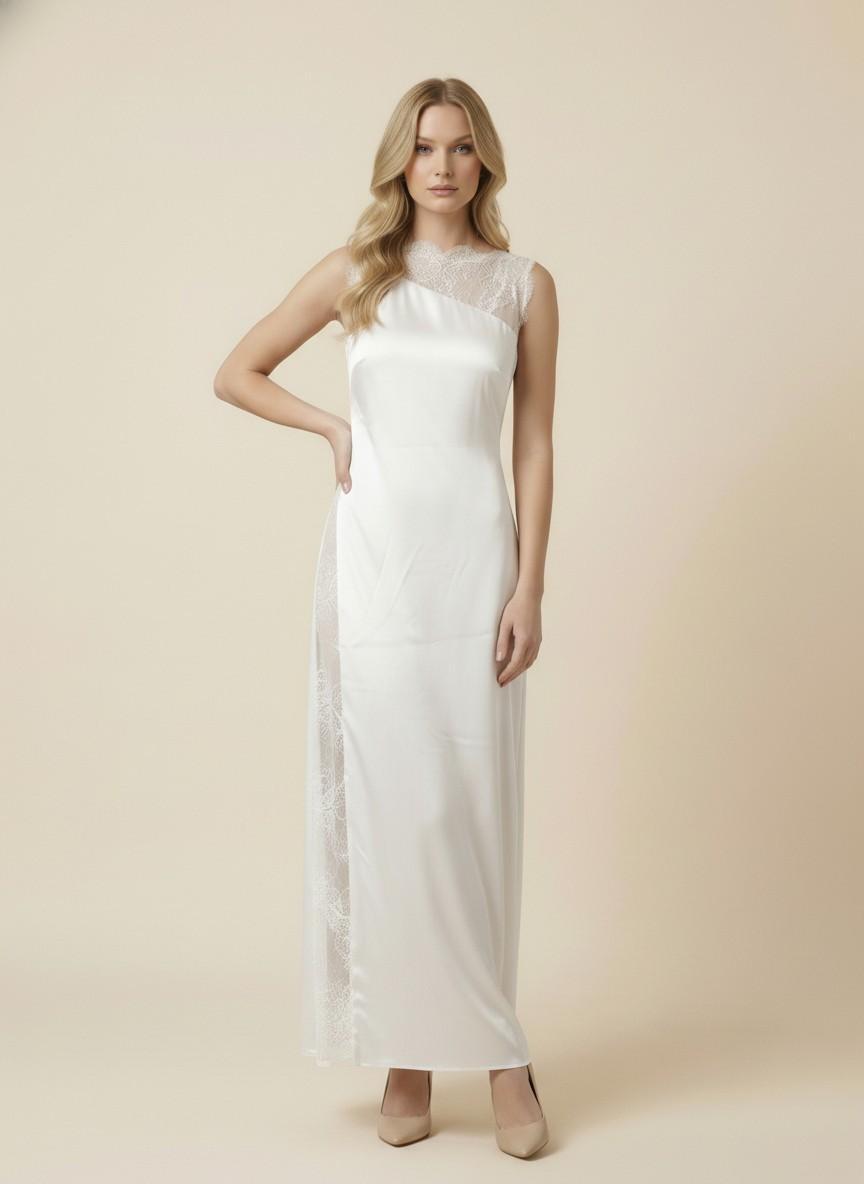 Off-White Silk Lace Maxi Dress