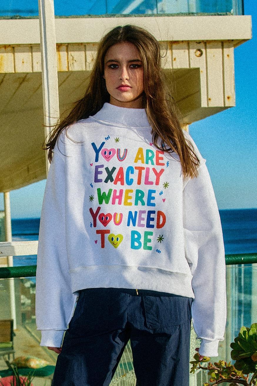 Reversible Graphic Mock-Neck Crop Sweatshirt - EXACTLY